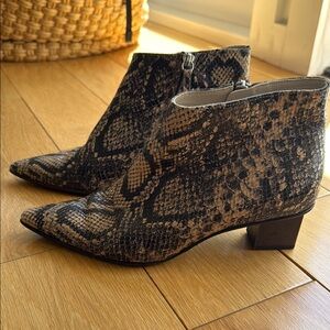 Freda Salvador Brown Ankle Booties with Snakeskin Pattern